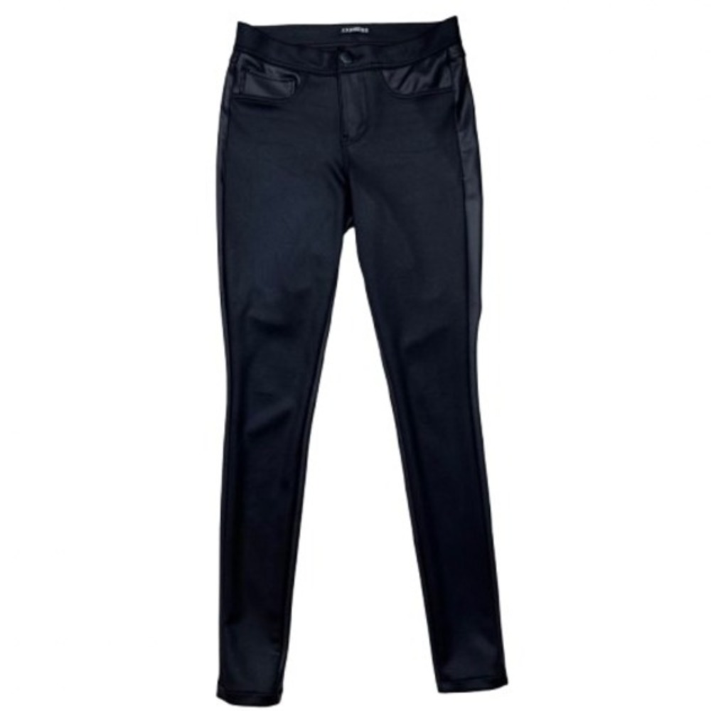Women's black minimalist Express sz 0‎ Black Matte/Shiny panel skinny pants